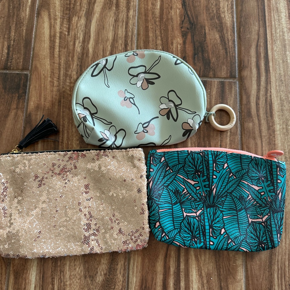 Floral, Sequin, and Leaf Print Pouches Set Ipsy bag bundle